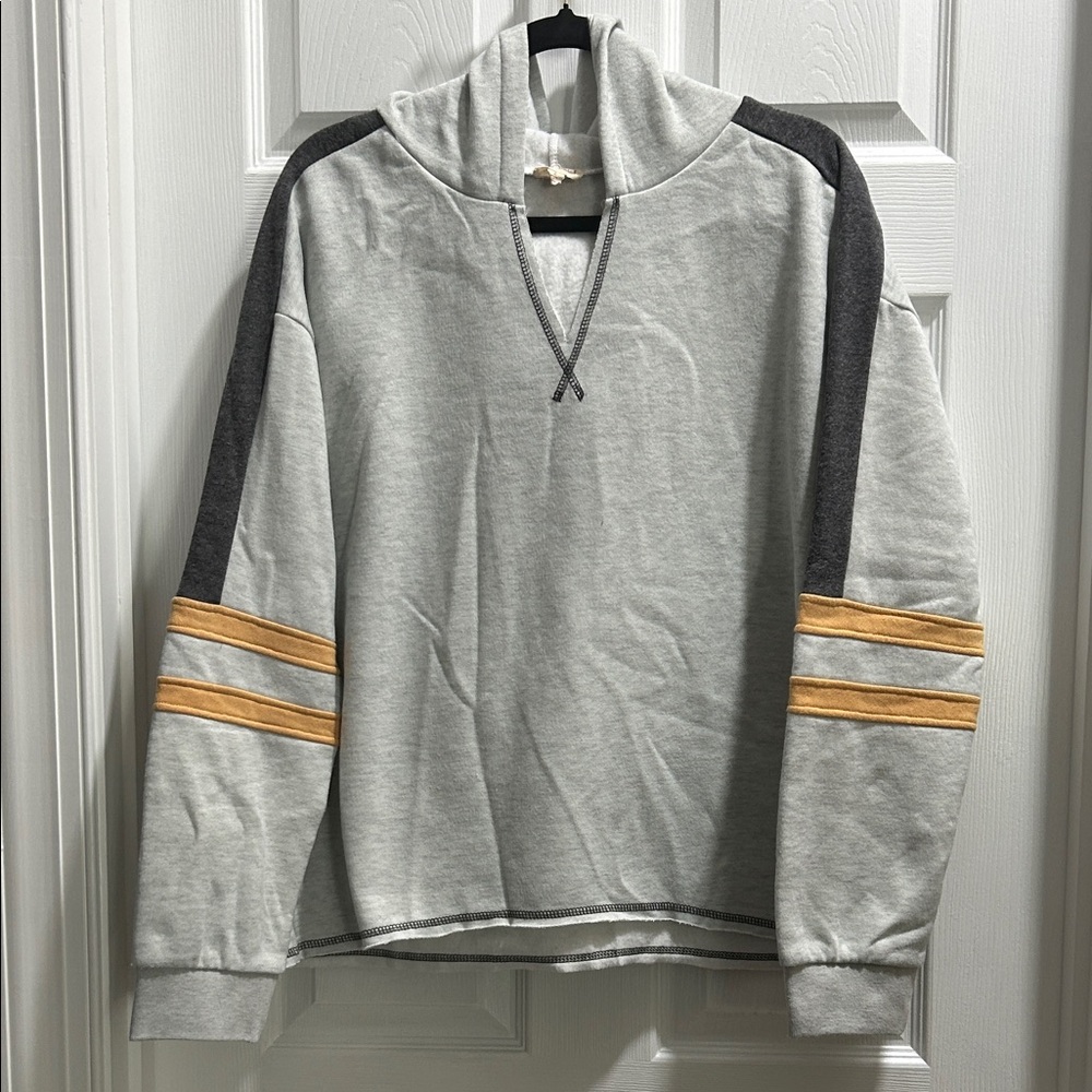 Hem & Thread Gray Hoodie with Gold Stripes
